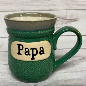 Large stoneware Coffee Mug Papa Cracker Barrel Green Gray Beige Textured